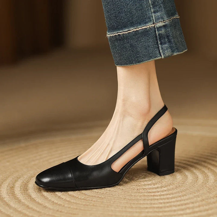 Women's classic round toe slingback block heels, providing all-day comfort and an elegant look for various occasions.