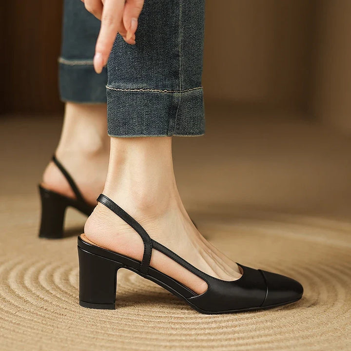 Fashionable silver slingback block heels for women, ideal party shoes offering elegance and all-day comfortable wear.