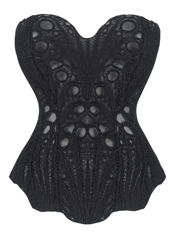 Elegant women's strapless lace corset top for evening wear. Perfect party top to sculpt your silhouette.