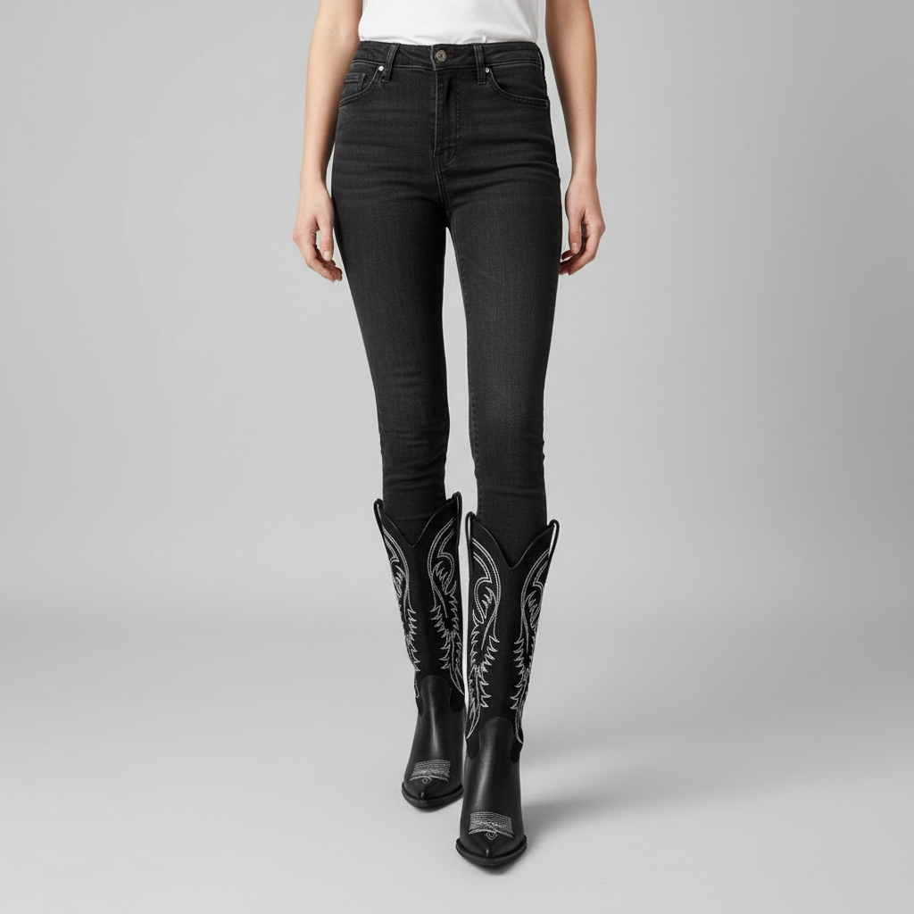 Stylish women's rich brown leather cowboy boots, Emma, offering comfort and high fashion for winter.
