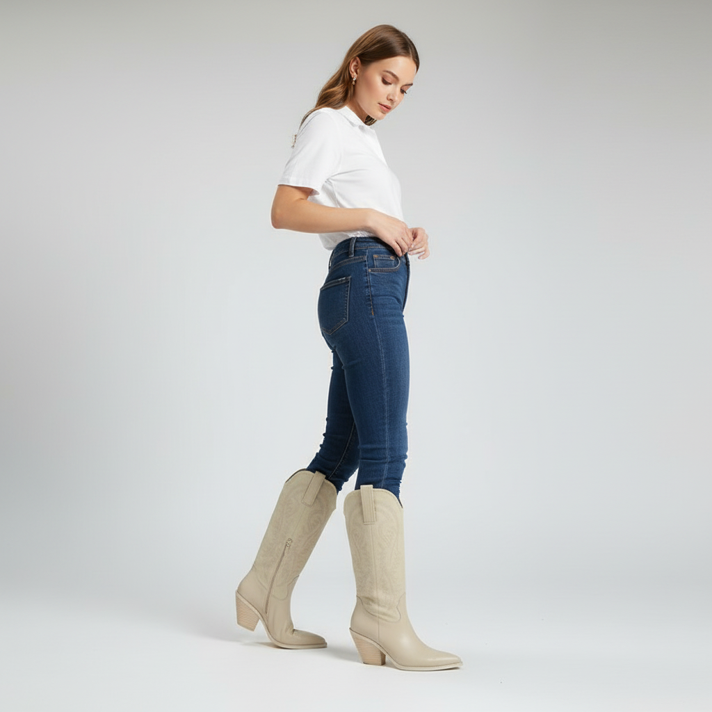 Fashionable women's versatile tan cowboy boots, Emma, in premium leather, ideal for everyday western wear.