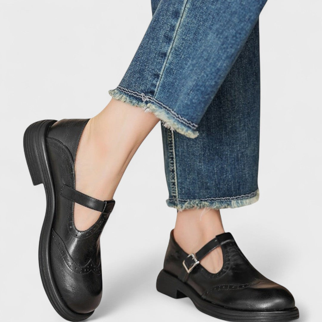 Stylish women's black Mary Jane slip-on shoes; perfect elegant comfort for work & daily wear.