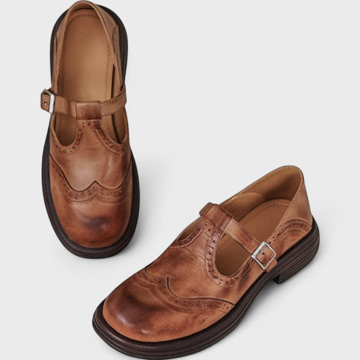 Women's brown elegant comfort Mary Jane slip-on shoes, featuring durable design & support.