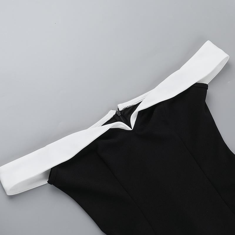 Chic women's cocktail mini dress, black with contrast detail, offering sophisticated style for special events.