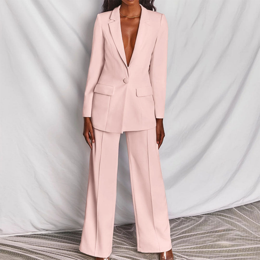 Stylish women's blazer & trouser set. A comfortable and chic casual outfit or business attire.