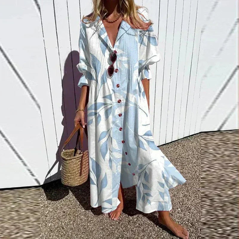 Relaxed fit bohemian maxi dress for women, ideal for summer vacation or a casual flowy look. Elegant & stylish.