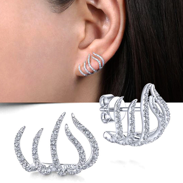 Women's elegant claw earrings, sparkling with crystals & zirconia. Chic silver/gold stud design, perfect fashion gift for her.