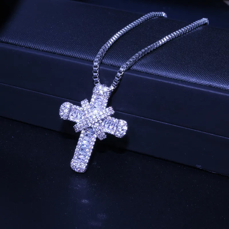 Stainless steel women's crystal cross necklace, a chic and elegant accessory for modern womens fashion jewelry.
