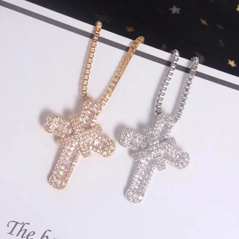 Dazzling women's crystal cross necklace on a fine stainless steel chain, suitable for both elegant and casual looks.