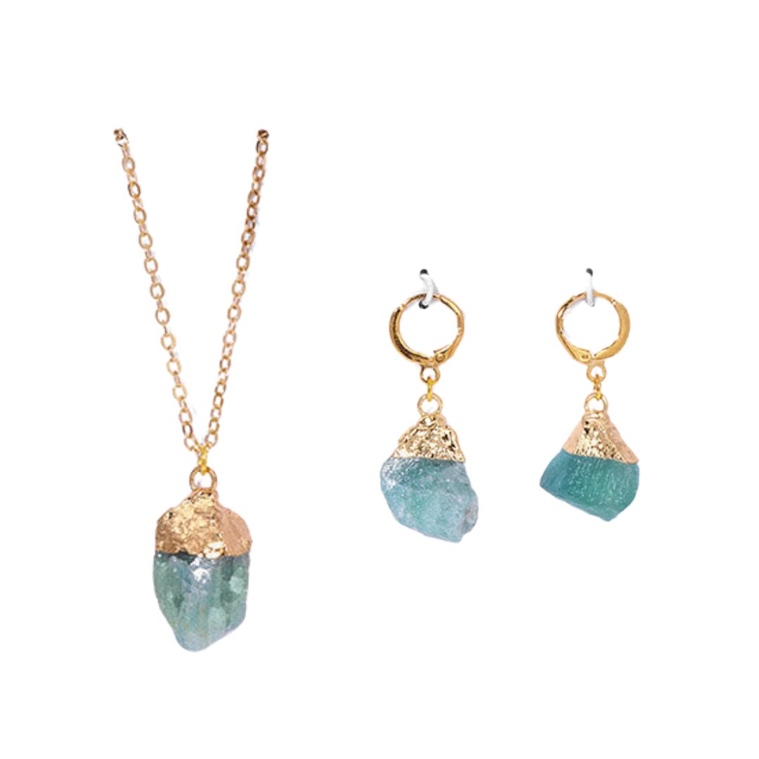 Spiritual women's crystal necklace & earrings set, an elegant gemstone accessory and gift.