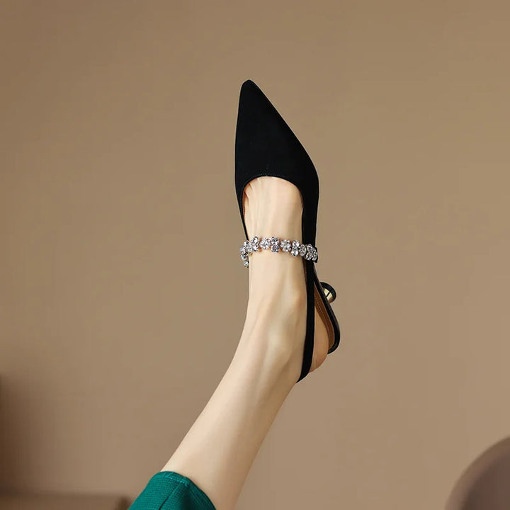 Chic women's crystal slingback dress heels, pointed toe & glamorous for any special event.