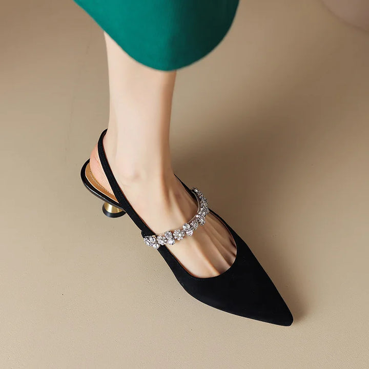 Formal women's crystal slingback heels, ideal for special events, weddings & parties.