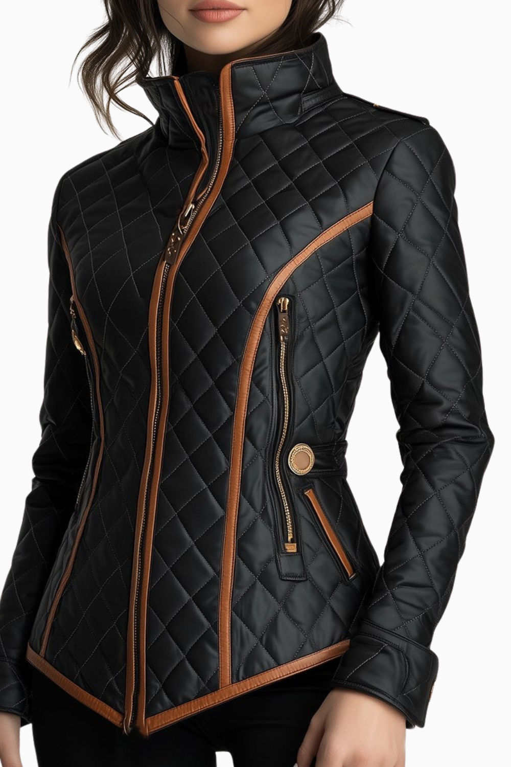 Women's elegant diamond-quilted padded jacket for warmth. Perfect for fall & winter outerwear.