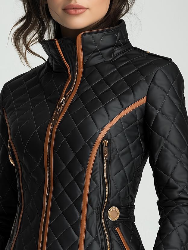 Warm women's padded jacket with diamond quilting. Elegant & cozy, ideal for chilly fall days & winter outings.