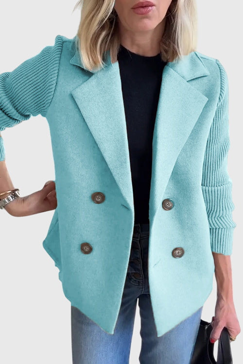 Stylish women's double-breasted blazer. Chic, elegant tailored jacket for professional and smart casual outfits.