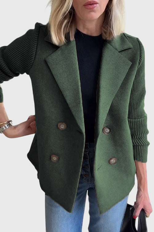 Tailored women's double-breasted blazer. Elegant jacket for professional settings and chic business casual fashion.