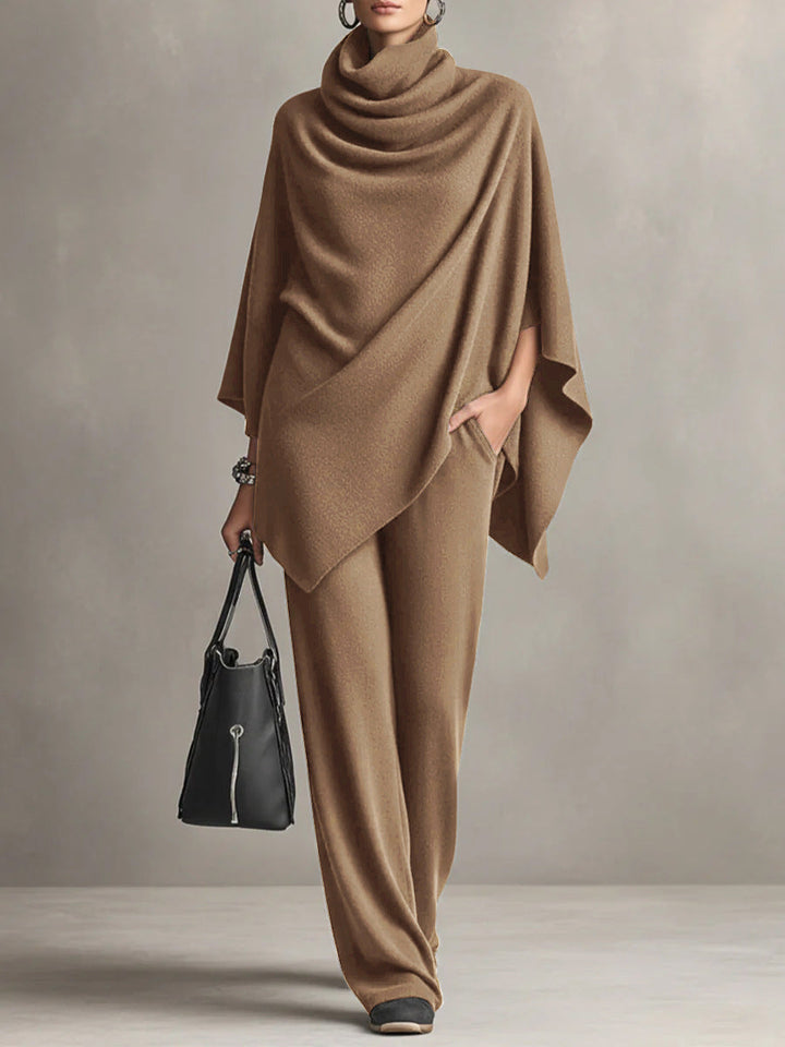 Stylish women's two-piece set featuring elegant draping fabric, ideal for versatile casual & formal wear.
