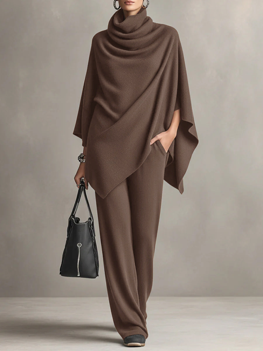 Elegant women's two-piece drape outfit, stylish & versatile for both casual comfort and formal occasions.
