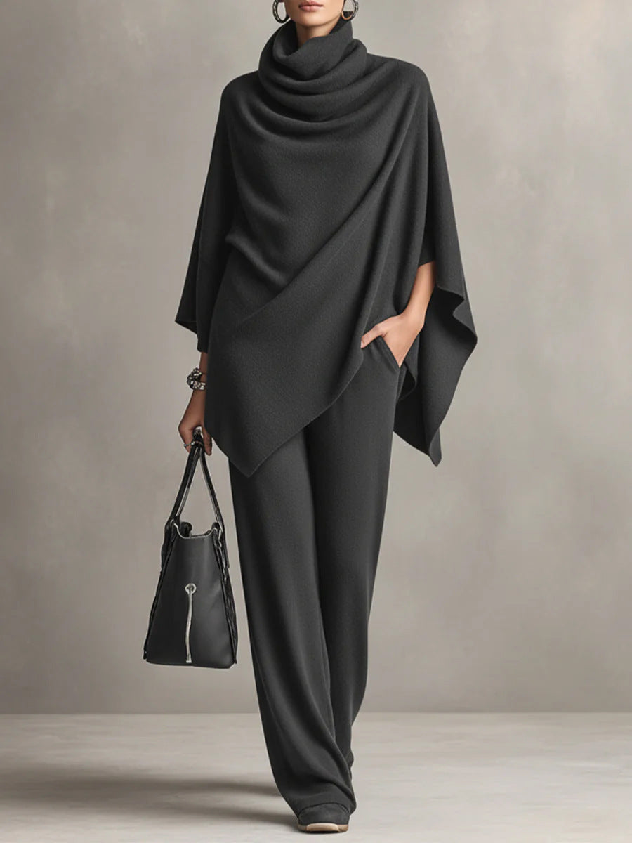 Fashionable women's elegant drape two-piece set, offering stylish comfort and versatile outfit options.