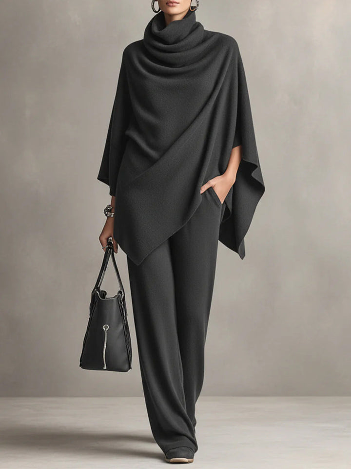 Fashionable women's elegant drape two-piece set, offering stylish comfort and versatile outfit options.