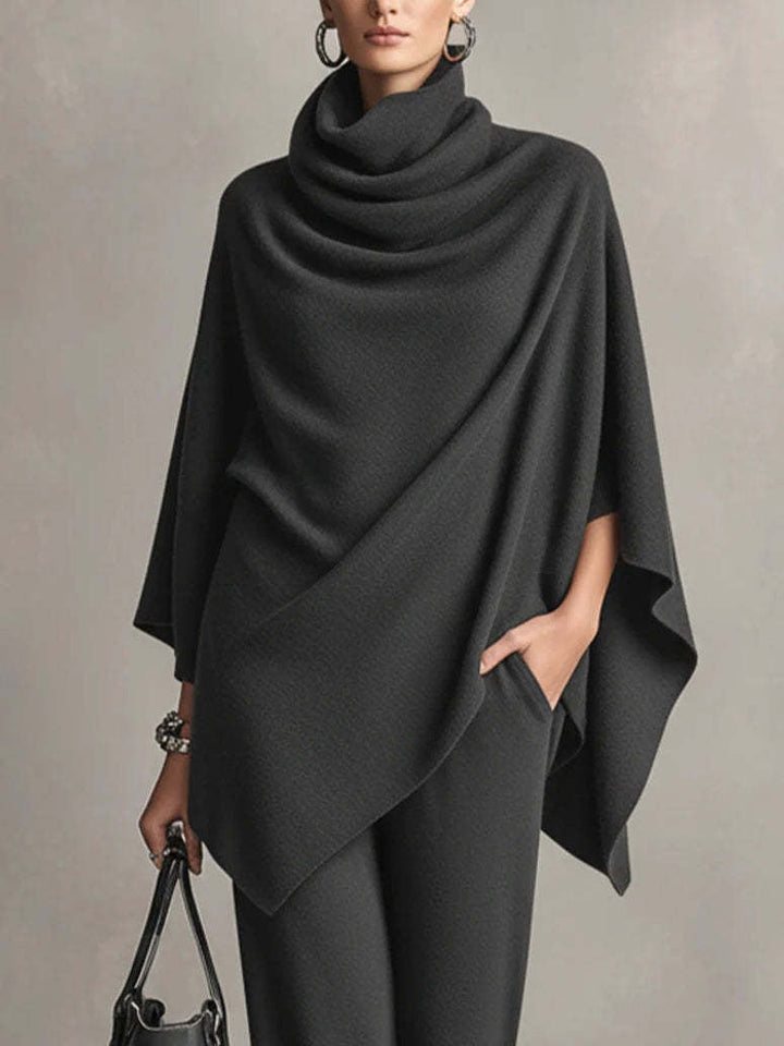 Chic women's draped two-piece set; elegant, stylish & comfortable for versatile casual-to-formal fashion.