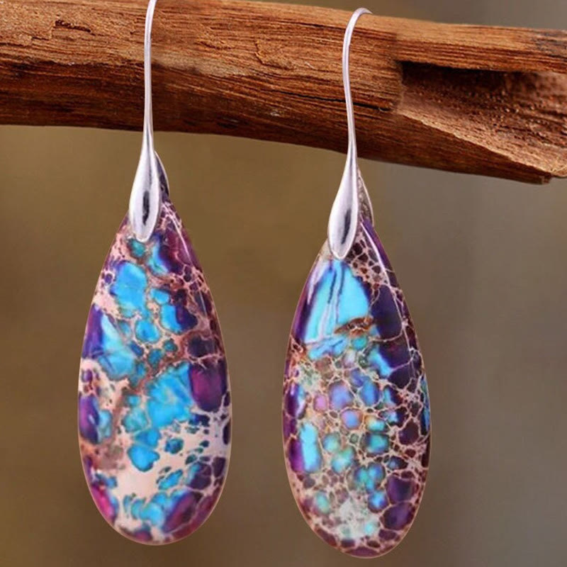 Versatile women's drop-shaped emperor stone earrings; natural gemstone, silver plating.