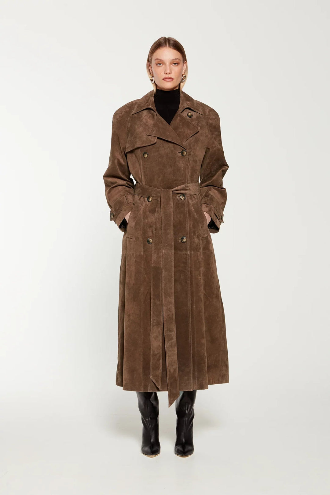 Chic women's Sorina winter jacket, faux suede, elegant & warm for cold weather.