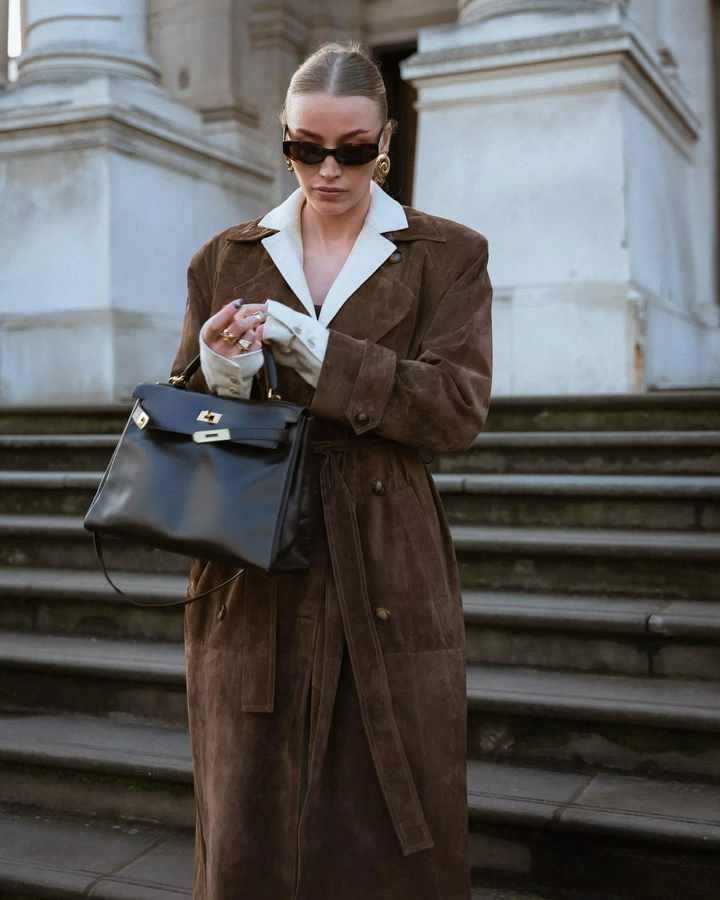 Warm women's faux suede winter coat, neutral shade, versatile for cold weather outerwear.