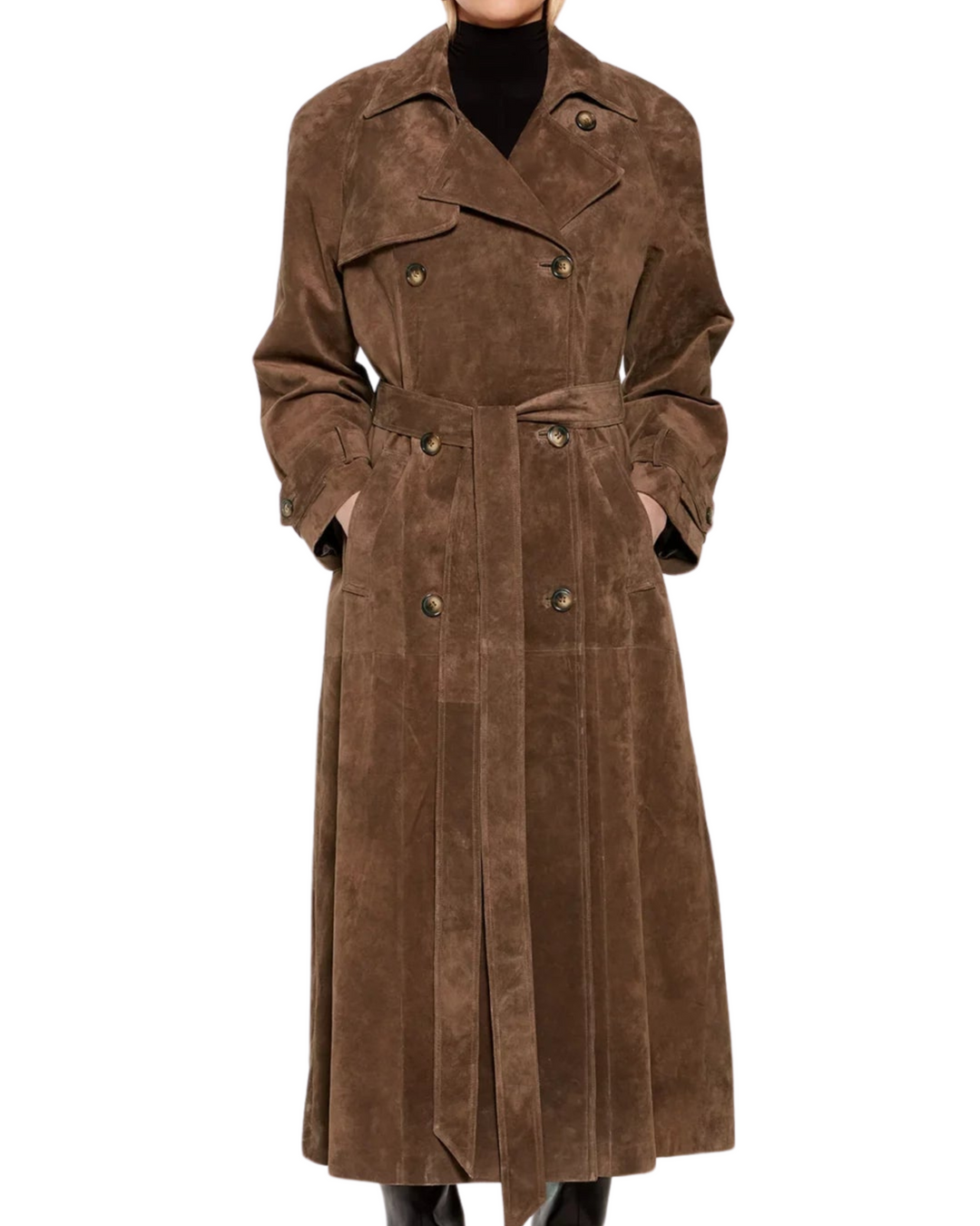 Chic women's Sorina faux suede jacket, elegant design for versatile fall and winter fashion.