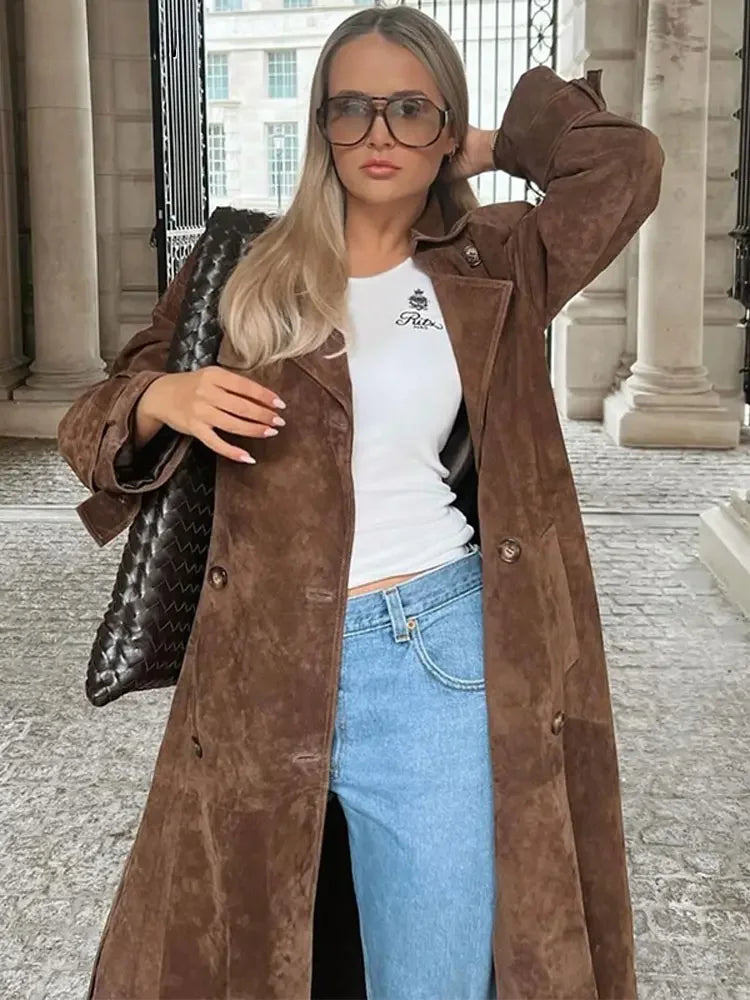 Versatile women's winter jacket, elegant faux suede, warm outerwear for cold weather style.