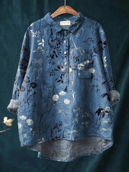 Women's elegant floral print blouse, a versatile and comfortable top.