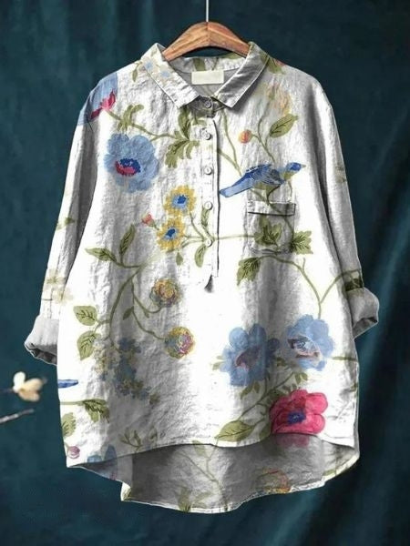 Versatile women's floral top, perfect for an elegant casual spring look.