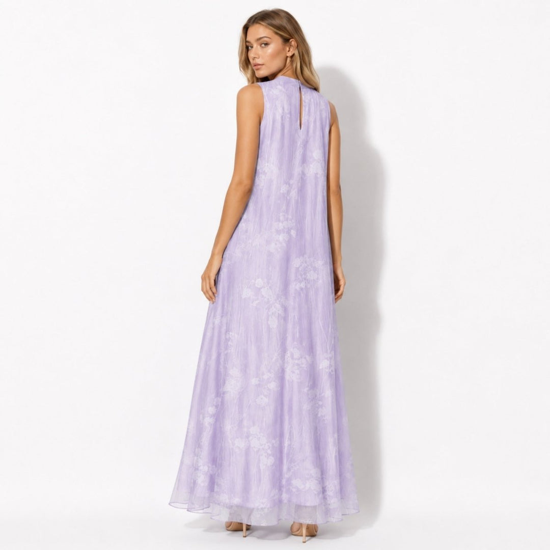 Sophisticated high neck floral maxi dress for women, ideal as a formal wedding guest or evening gown.