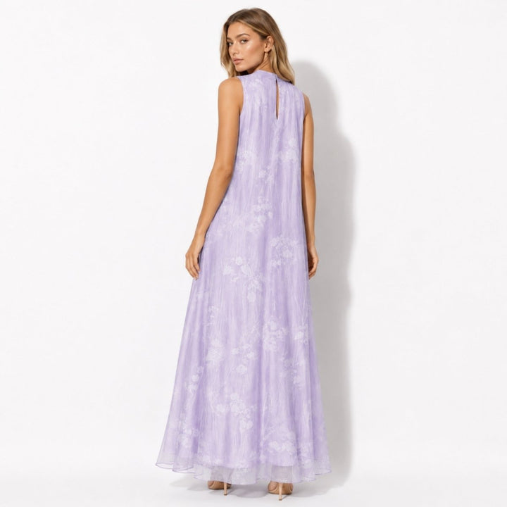 Sophisticated high neck floral maxi dress for women, ideal as a formal wedding guest or evening gown.