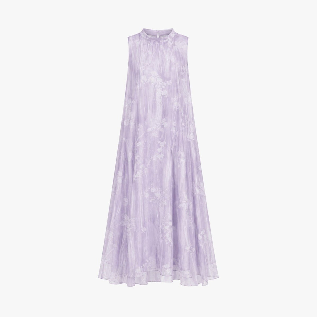 Women's elegant high-neck maxi dress featuring a vibrant floral print, suitable for special occasions.