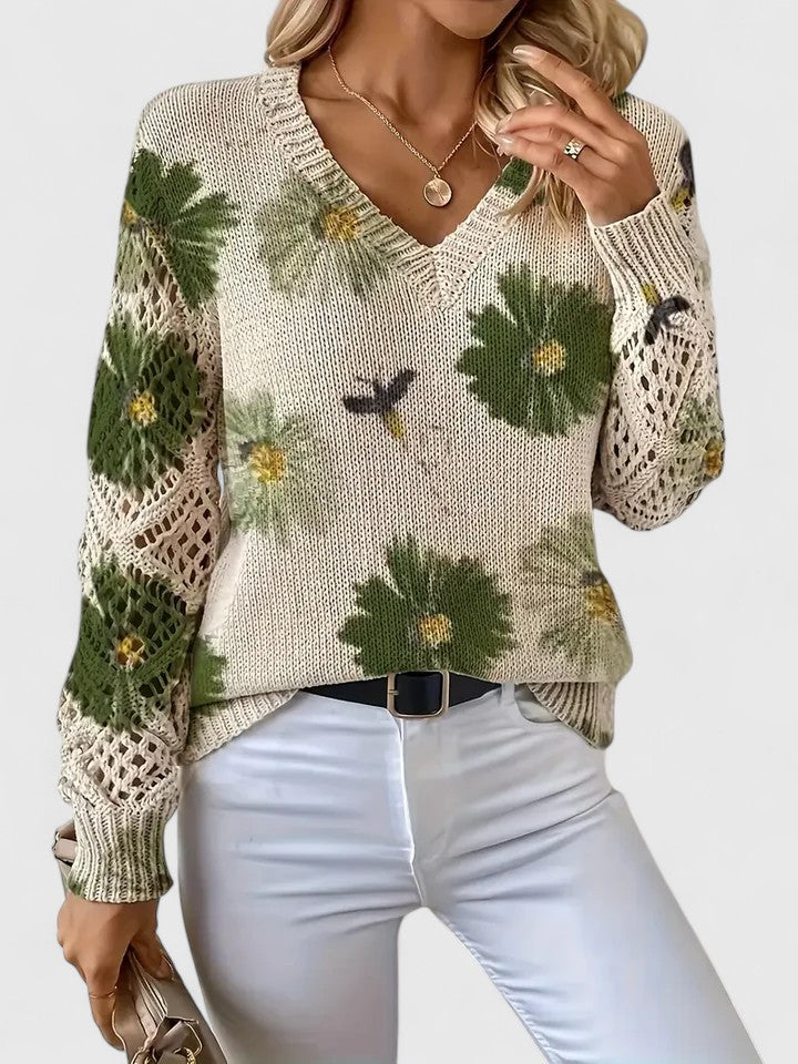 Soft knit women's floral cardigan; comfortable and stylish choice for casual fashion.