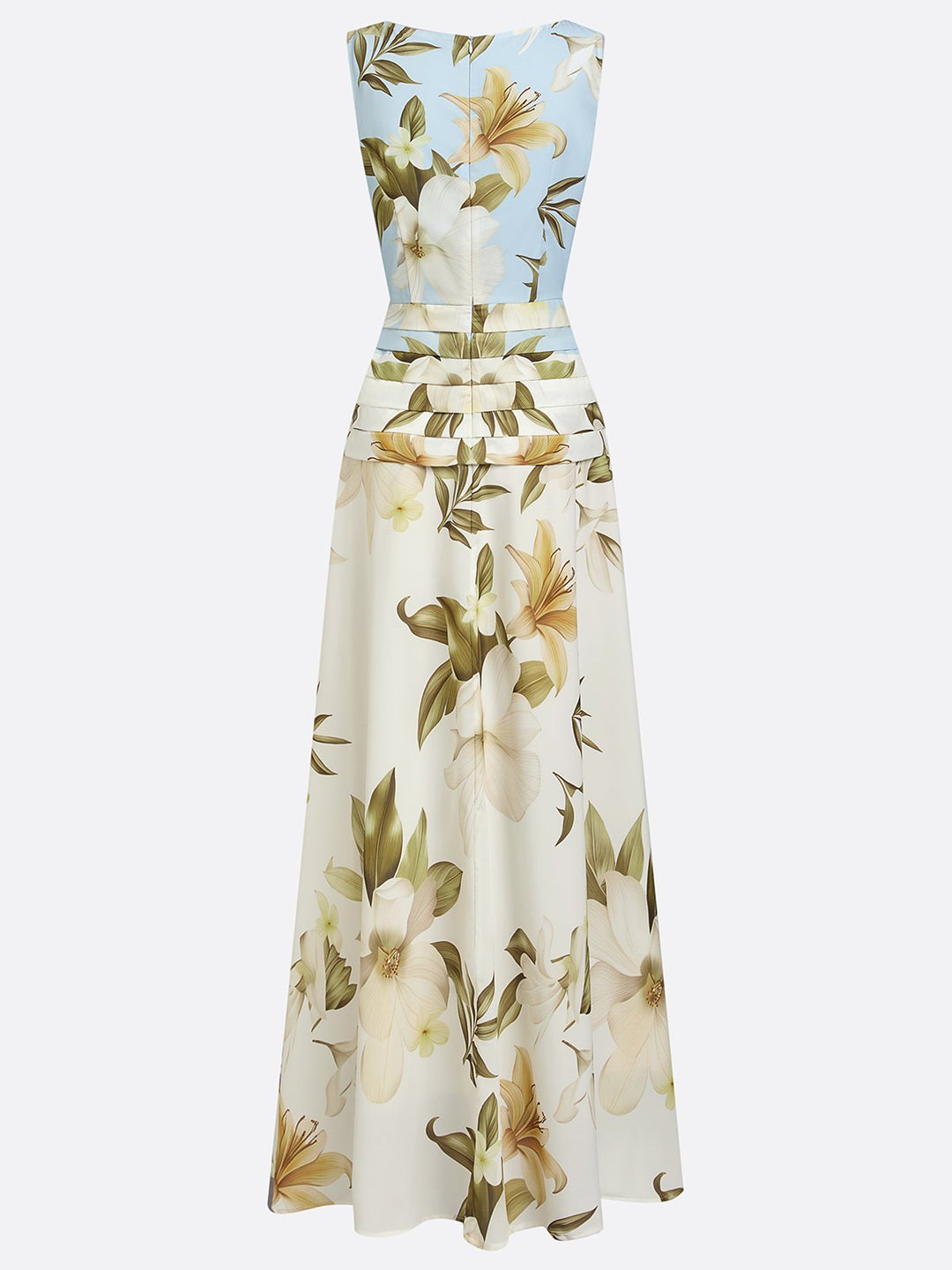 Women's formal boat neck maxi dress, beautiful floral print, A-line cut, perfect for elegant summer occasions.