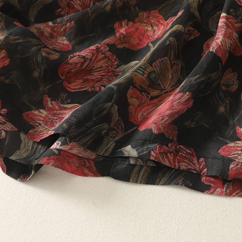 Comfortable women's floral mid-length dress with a relaxed fit, excellent for vacations & effortless spring/summer style.
