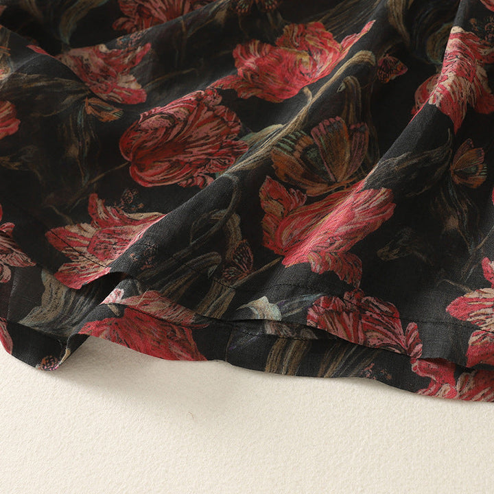 Comfortable women's floral mid-length dress with a relaxed fit, excellent for vacations & effortless spring/summer style.