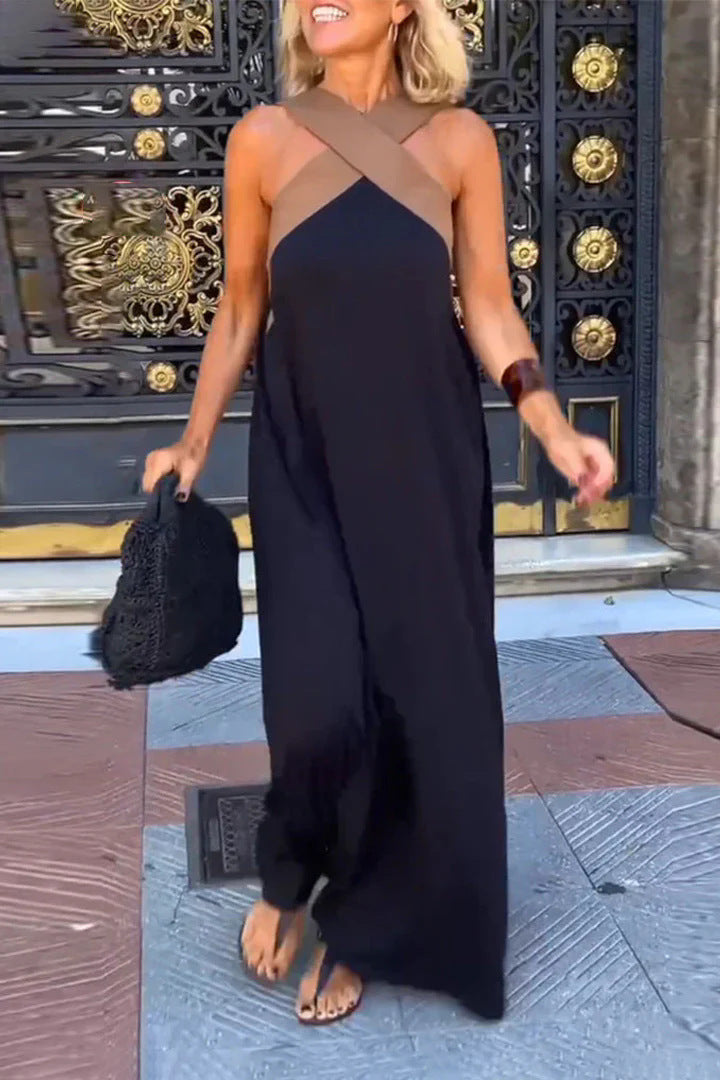 Women's elegant flowy cross neck maxi dress for versatile casual or evening wear.
