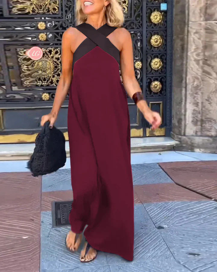 Comfortable women's cross neck maxi dress, offering an elegant flowy fit for all occasions.
