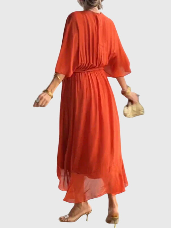 Summer-ready women's elegant flowy maxi dress, versatile for beach or formal events.