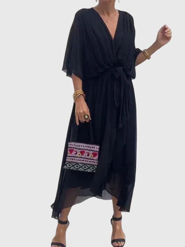 Versatile V-neck flowy maxi dress for women, ideal for parties, summer, or casual wear.