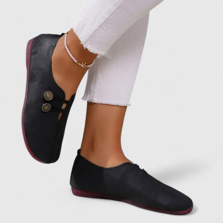 Foldable women's fashion loafers, ideal travel shoes with elastic button closure and comfortable padded insole.