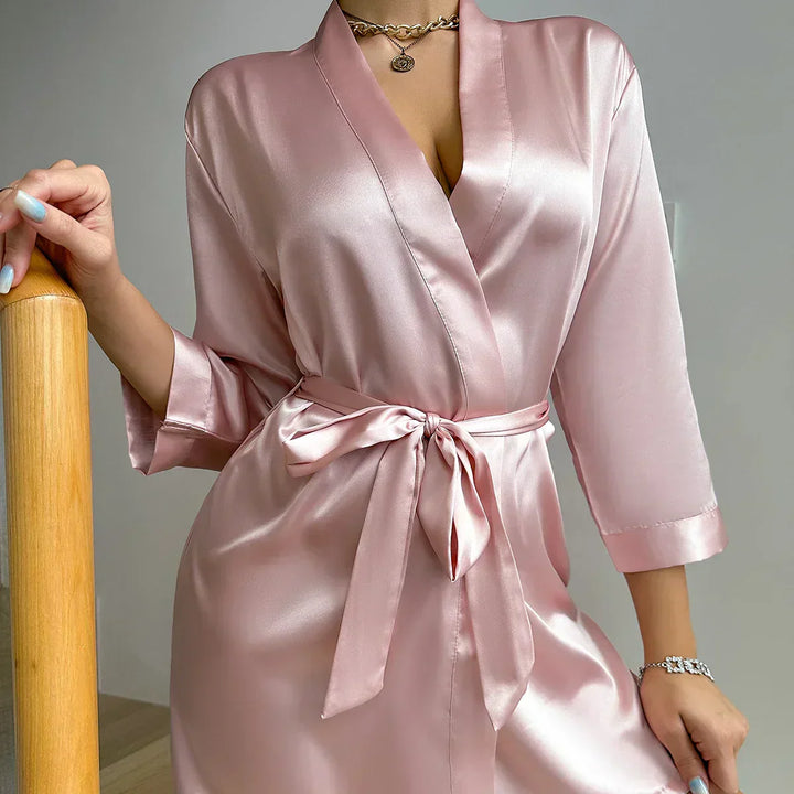 Women's sophisticated lace-up morning dress in Glacé Silk. Elegant, relaxed fit for ultimate comfort and home wear.