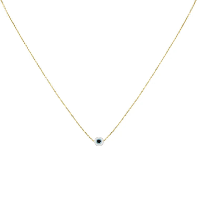 Close-up of a glossy Nazar protection necklace for women, featuring a detailed evil eye pendant. Elegant talisman.