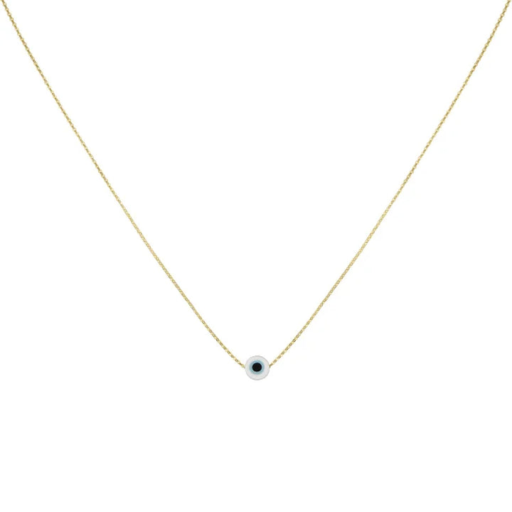 Close-up of a glossy Nazar protection necklace for women, featuring a detailed evil eye pendant. Elegant talisman.