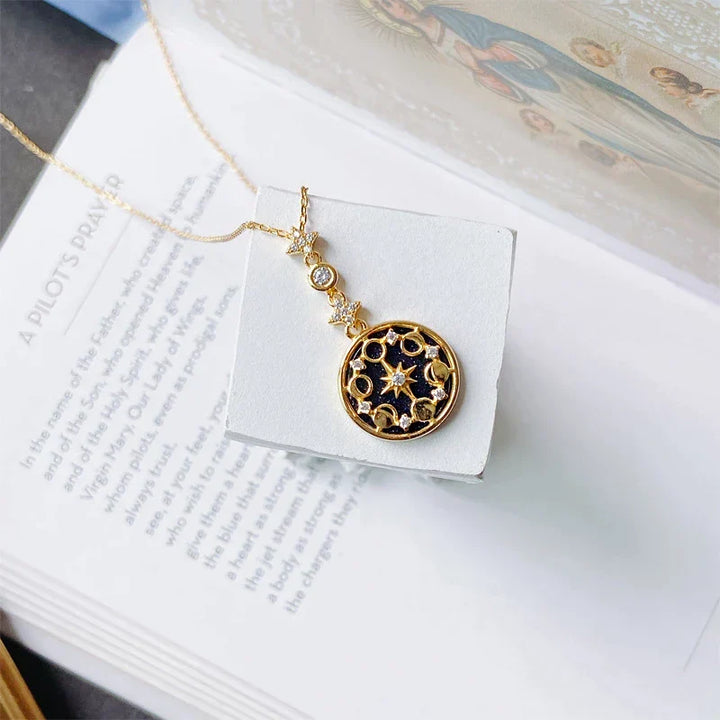 Women's elegant gold plated Divine Totem pendant necklace, adjustable for celestial style.