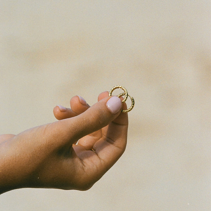 Stylish hammered gold plated hoop earrings for women, waterproof & perfect for daily fashion.