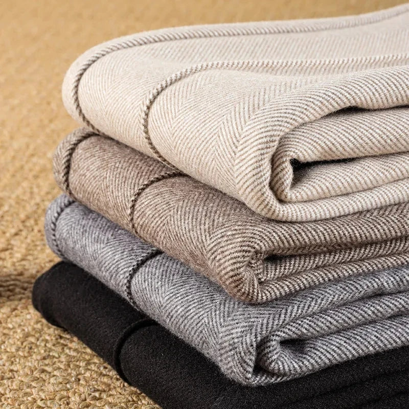 Women's elegant herringbone trousers, high-waisted, tailored, perfect for office wear & chic style.